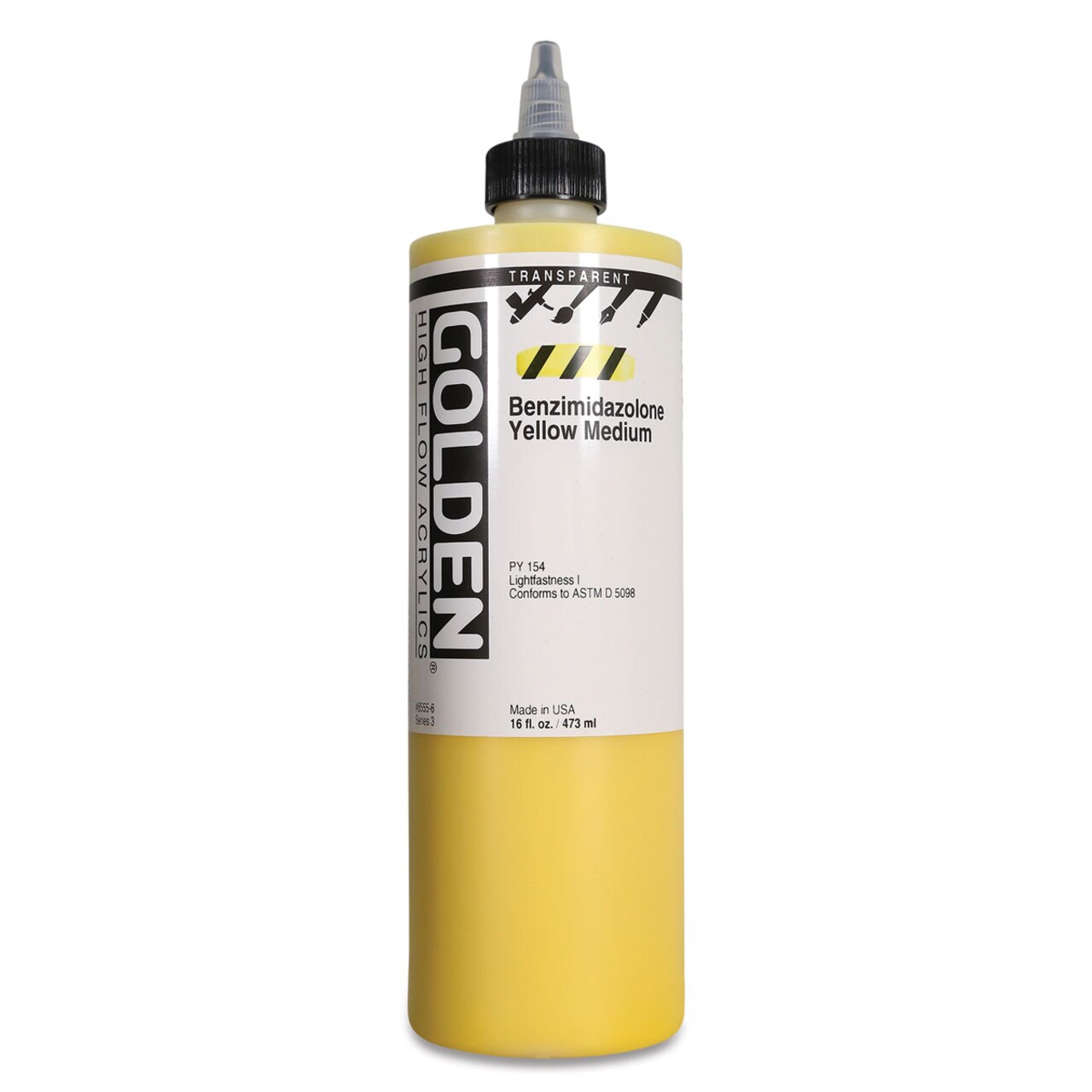 Golden High Flow Acrylics - Transparent Benzimidazolone Yellow Medium, 16 oz bottle